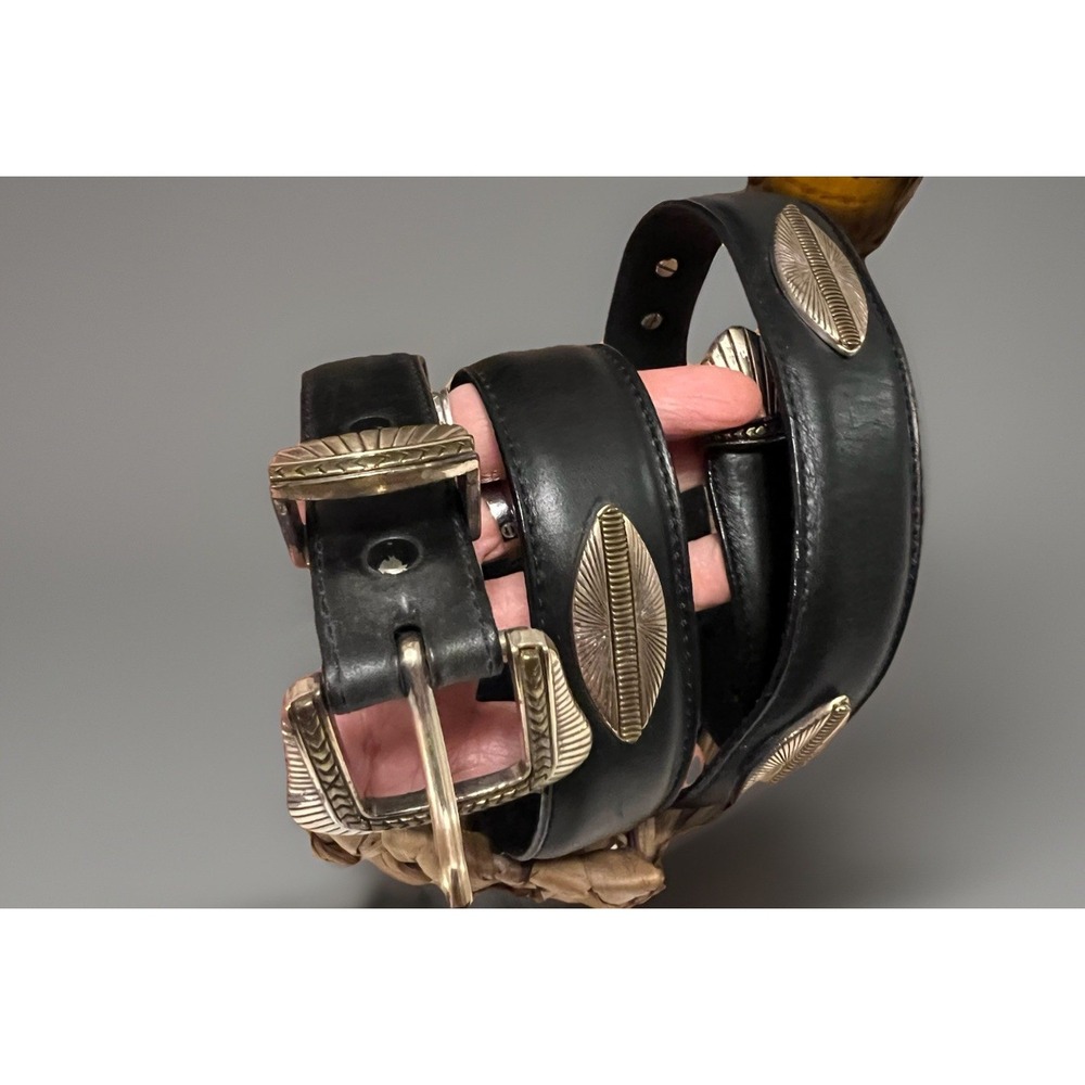 Vintage Billy Betts of California Black Leather Concho Belt Size 40 - By Leegin